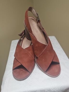 Madewell Rust Suede Crisscross Open‑Toe Slingback Sandals
